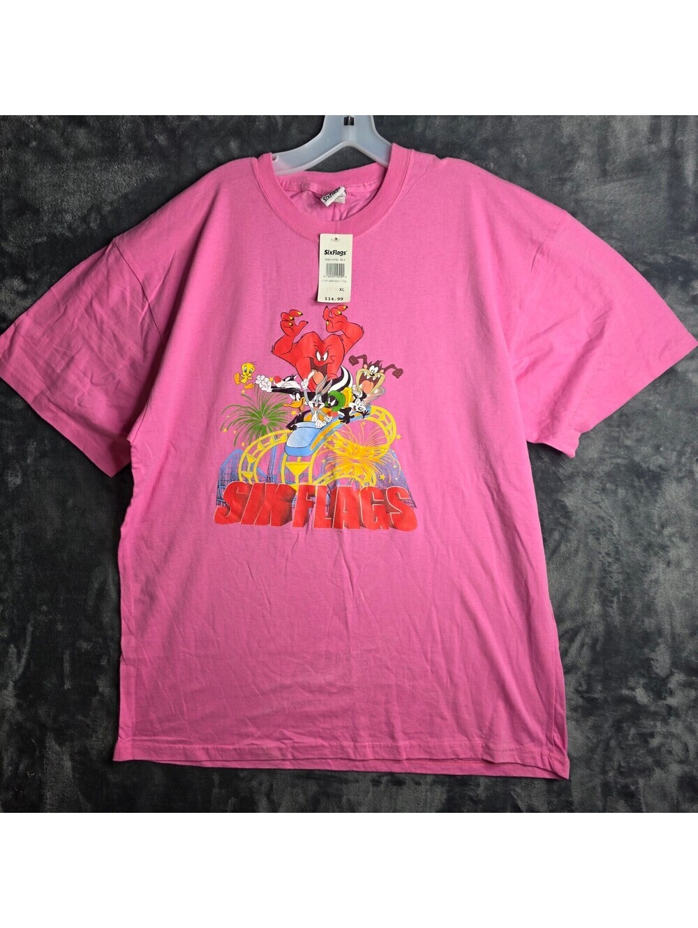 Vintage 2006 Six Flags Pink T-Shirt Mens Sz XL NWT